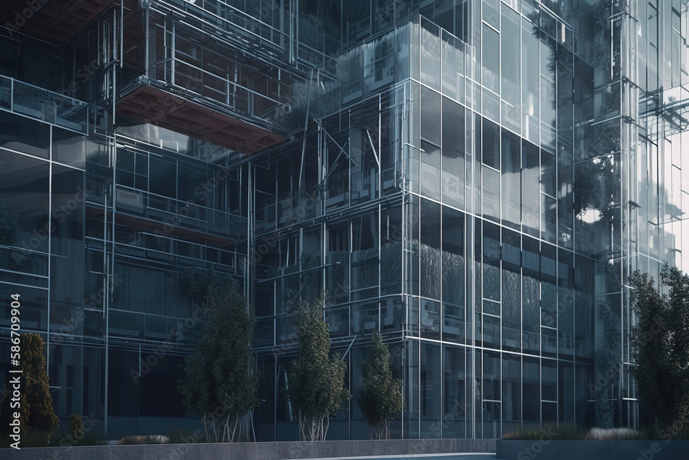 Commercial building skyscraper made of glass, Generative AI