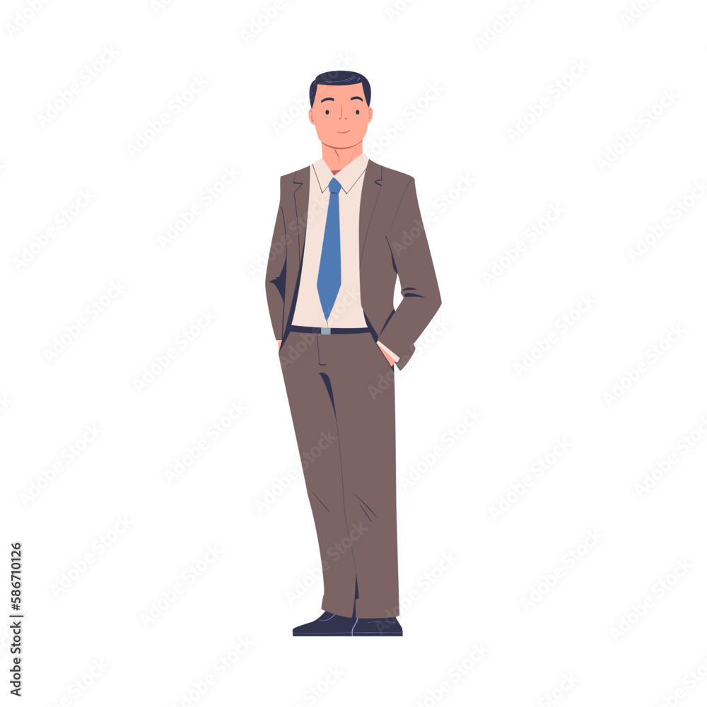 Man Entrepreneur and Office Employee Standing with Hands in Pocket and Smiling Vector Illustration