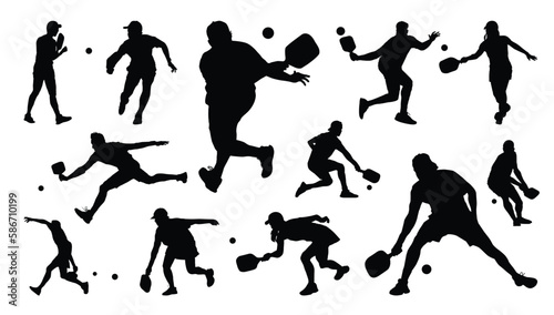 Pickleball player vector silhouette bundle for any design purpose.