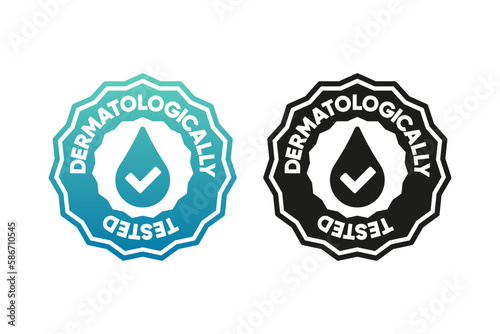 Dermatologically tested stamps. Dermatology label for sensitive skin baby cosmetic lotion or pure skin and body care products. Antibacterial alcohol or medical wash label. Vector illustration.