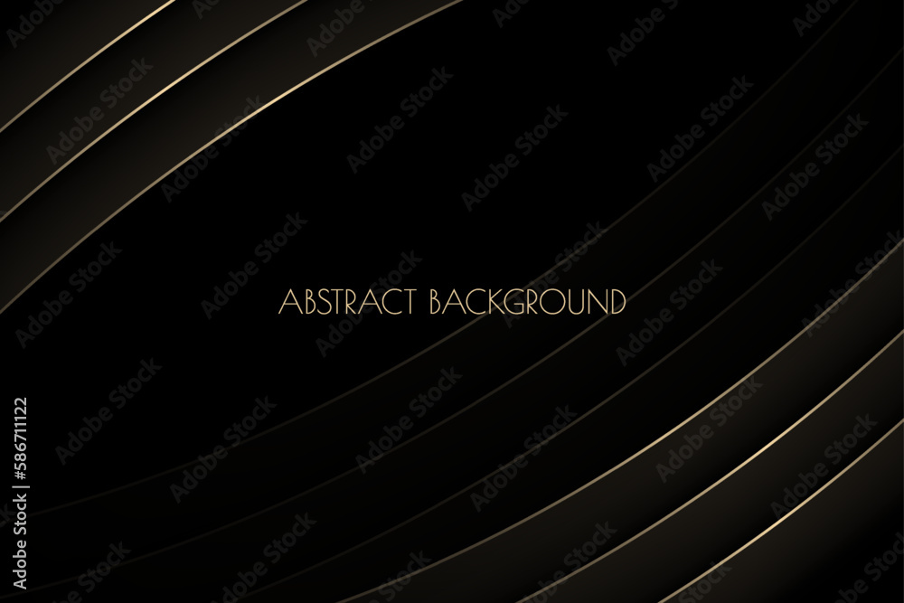 Vector abstract black premium background with curved golden stripes ...