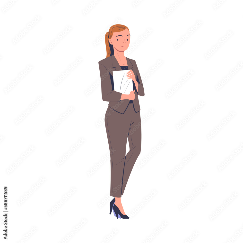 Woman Entrepreneur and Office Employee Standing with Clipboard and Smiling Vector Illustration Woman Entrepreneur and Office Employee Standing with Clipboard and Smiling Vector Illustration