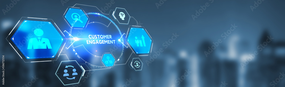 Obraz premium Business, Technology, Internet and network concept. Shows the inscription: CUSTOMER ENGAGEMENT. 3d illustration