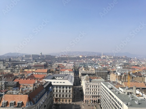 Budapest, Hungary: St Stephen's Basilica (Szent István-bazilika), panoramic view of Budapest from the church's dome. 
