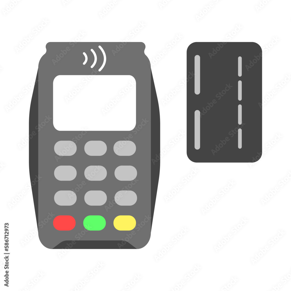 Bank terminal POS vector. Card payment terminal icon vector. Payment via the NFC system. Product payment vector icon.
Bank terminal POS vector. Card payment terminal icon vector. Payment via the NFC system. Product payment vector icon.