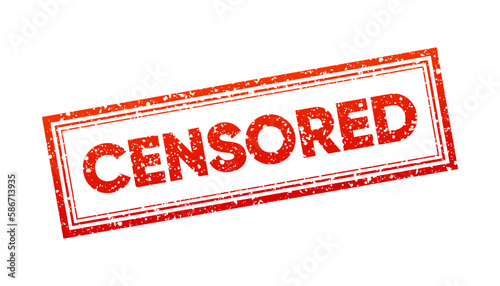 Censored grunge vintage square stamp. Censor concept. Censorship nudity or adult content. Sensitive visual materials. Vector illustration.