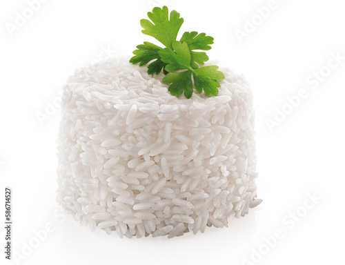 porção de arroz branco cozido e salsa em fundo transparente photo