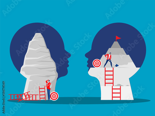 Big head human think growth mindset different fixed mindset concept vector