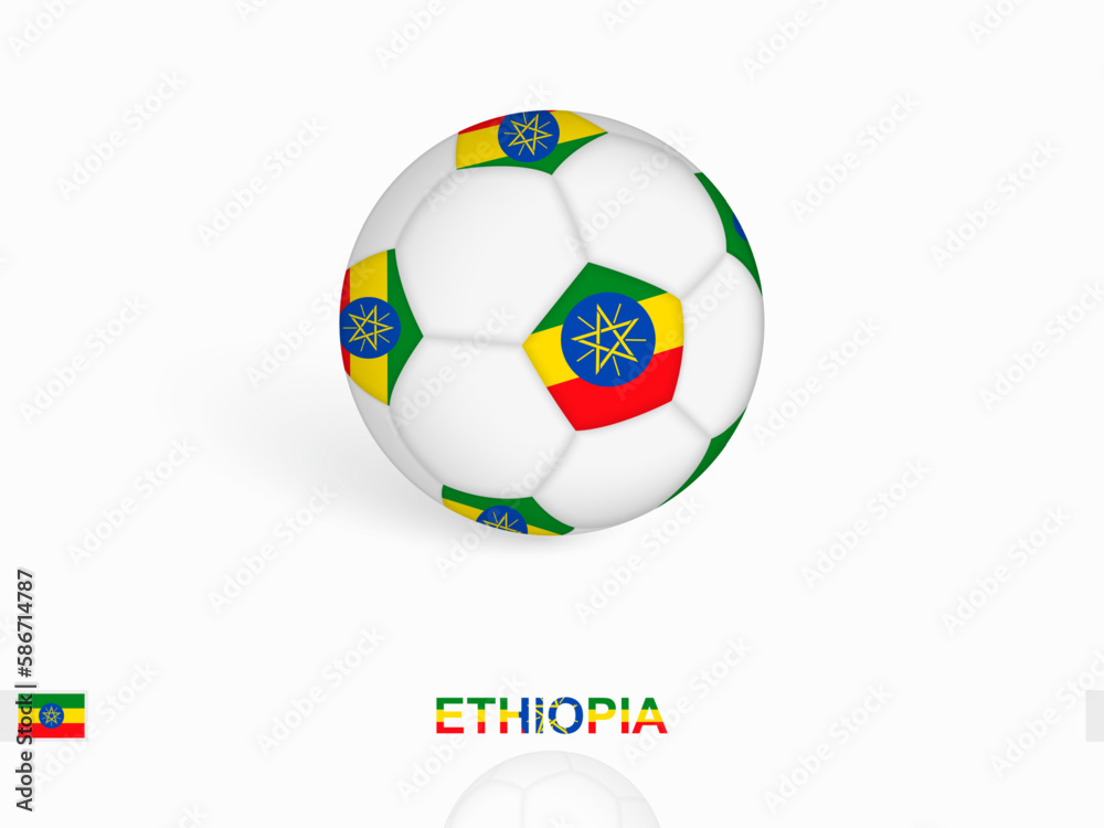 Obraz premium Soccer ball with the Ethiopia flag, football sport equipment.