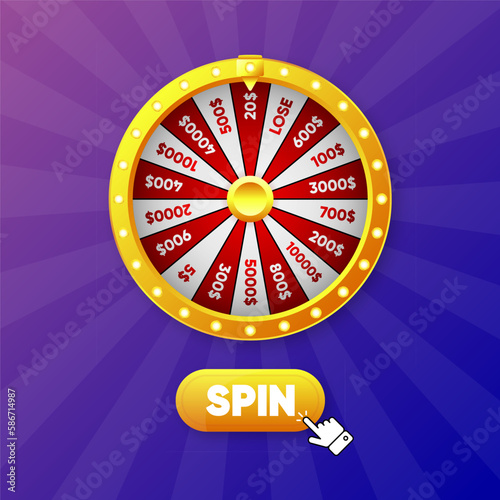 Wheel of Fortune. Wheel of Win. Colorful wheel of fortune with different sums of winning. Online casino lottery. Gambling concept. Vector illustration.