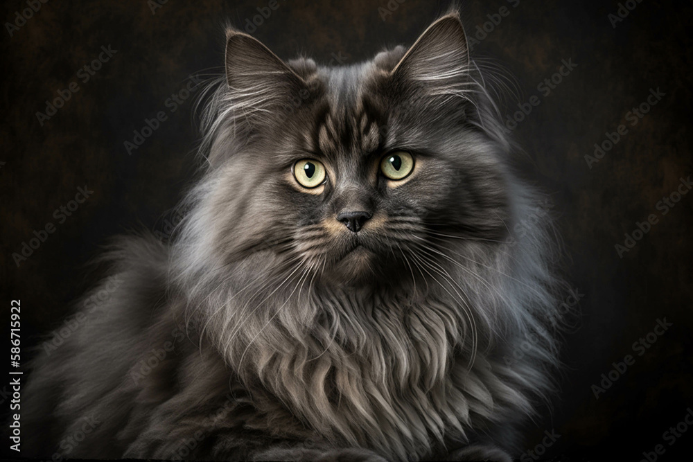 Magnificent Nebelung Breed Cat on Dark Background - Elegant, Graceful and Intelligent