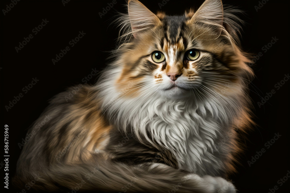 Majestic Norwegian Forest Cat on a Dark Background - A Stunning Example of the Breed's Beauty