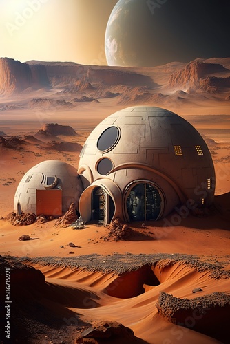 illustration, colony on the planet Mars, generative ai.