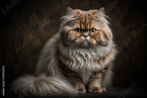 Magnificent Persian Breed Cat on a Mysterious Dark Background photo