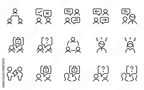 Groupwork, meeting, collaboration, teamwork in business management icon.Containing brainstorm, team, idea, interview, winner, question, collaborate, team management, growth, can be used for web, Ui/ux