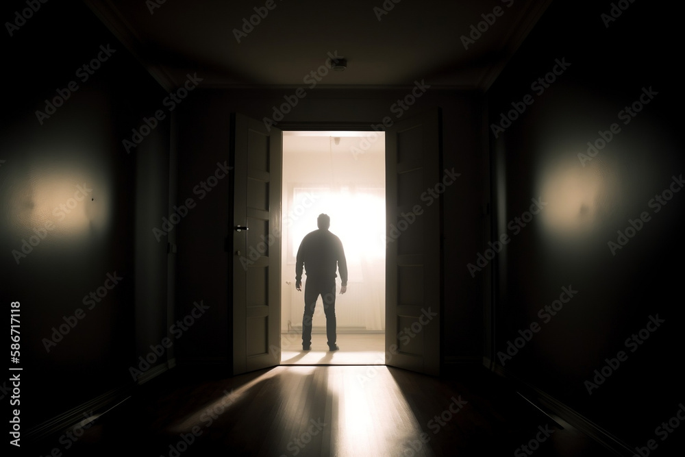 The man at the door and the light. AI Generated