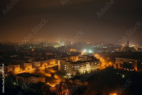 Night city panorama. AI Generated