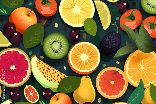 Background with cut fruits. AI Generated