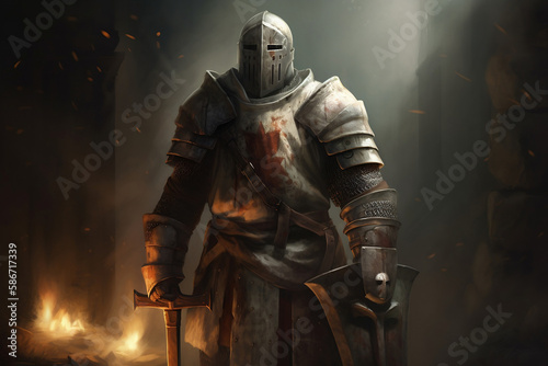 Crusader in armor. AI Generated