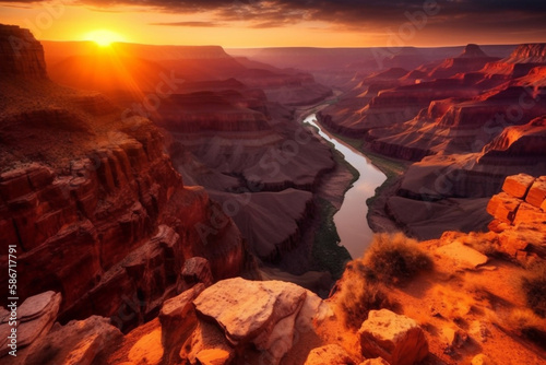 Canyon during sunset landscape. AI Generated