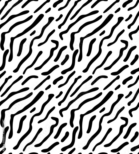 Black and white seamless pattern imitating animal skin. Different chaotic stripes vector illustration.