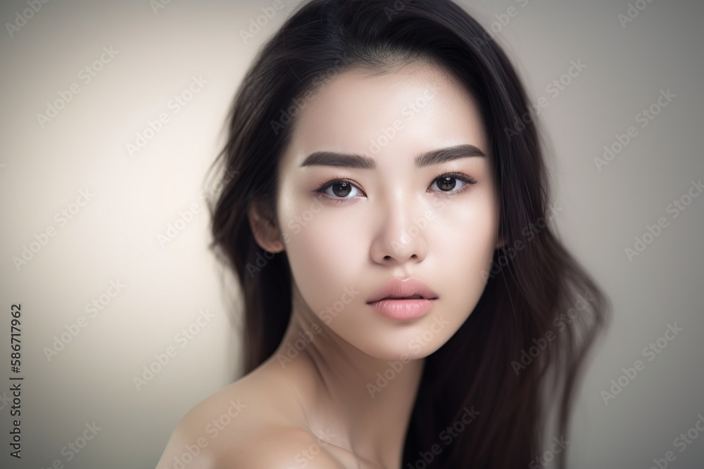 Beautiful young Asian woman with clean fresh skin isolated on white background, Face care, Facial treatment, Cosmetology, beauty and spa, Asian women portrait generative ai Beautiful young Asian woman with clean fresh skin isolated on white background, Face care, Facial treatment, Cosmetology, beauty and spa, Asian women portrait generative ai