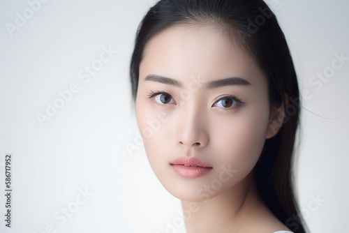 Beautiful young Asian woman with clean fresh skin isolated on white background  Face care  Facial treatment  Cosmetology  beauty and spa  Asian women portrait generative ai