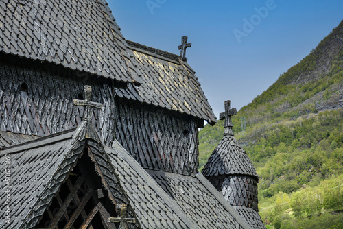 black stave church Borgund wooden church in Norway, Borgund stavkirke photo