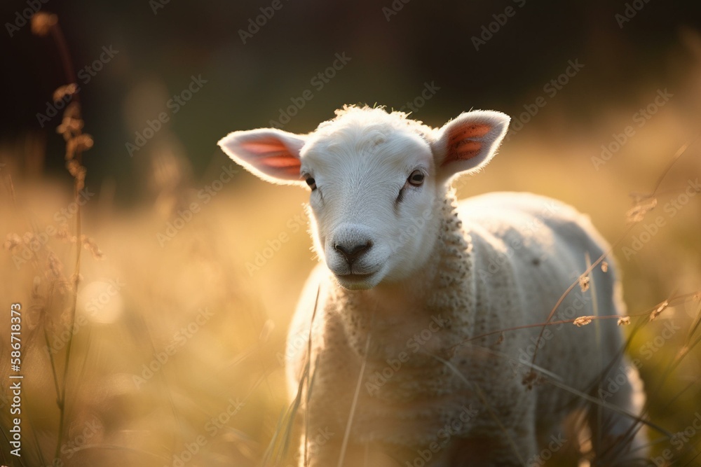 Obraz premium A lamb in a field, bokeh Generative AI