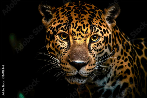 Jaguar in a dark forest, AI Generated