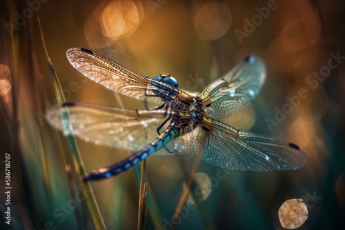 A dragonfly on a reed, bokeh Generative AI
