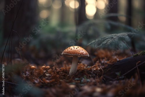 A mushroom in a forest, bokeh Generative AI