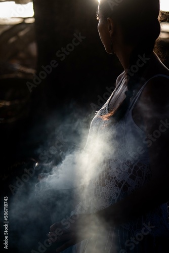 Shaman woman spiritual ritual smoke sage Costa Rica ritual