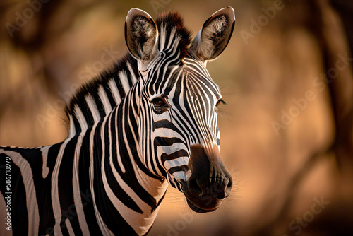 A portrait of a zebra in a Savannah, AI Generated