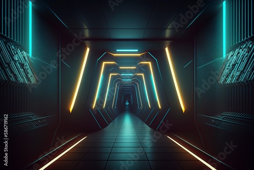 multicolor illustration, neon glowing tunnel, ai generative.