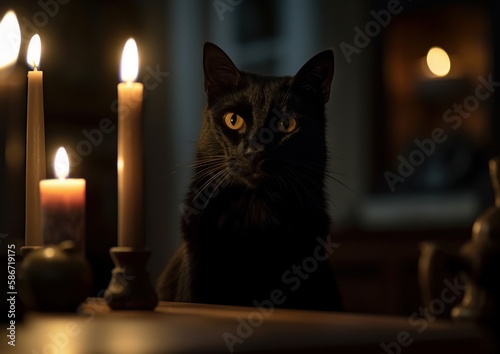 Black cat witchcraft. Generative AI.  © ern