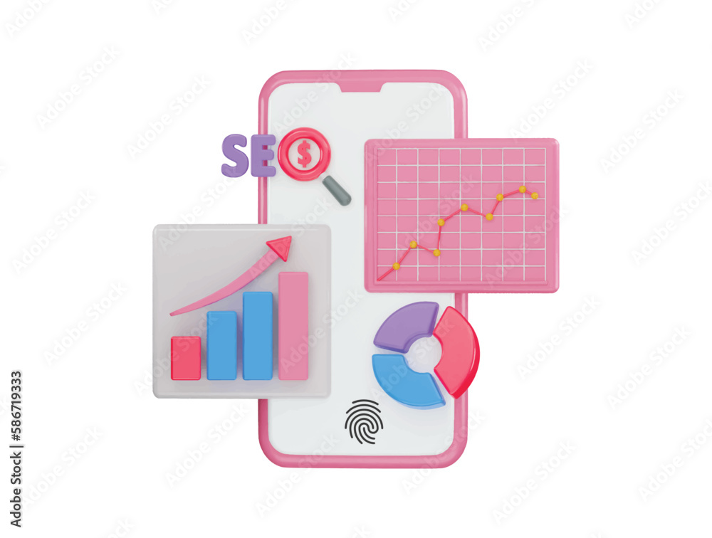phone screen that has a chart and graph with seo optimization icon 3d rendering vector illustration phone screen that has a chart and graph with seo optimization icon 3d rendering vector illustration