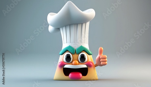 Chef or cook cartoon face yellow in chef hat giving perfect or good hand gesture icon. Generative Ai photo