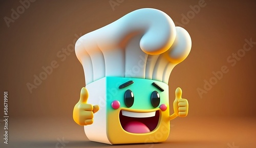 Chef or cook cartoon face yellow in chef hat giving perfect or good hand gesture icon. Generative Ai photo