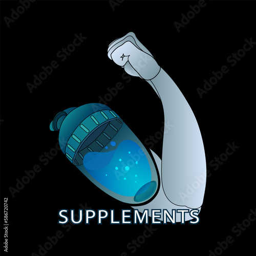 Supplement Shaker Cup and Human Arm Body Part Vector Illustration, Body Building