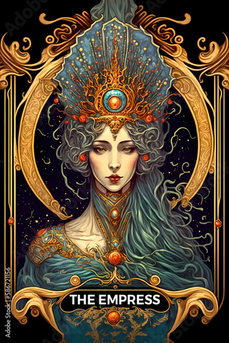 Empress. Fortune-telling Tarot card. Digital printable illustration. Generative AI