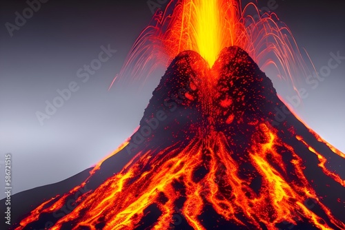 Eruption. Lava flow. AI simulation.