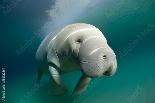 Dugong - Indian Ocean and western Pacific Ocean - A large, herbivorous marine mammal species closely related to manatees (Generative AI)