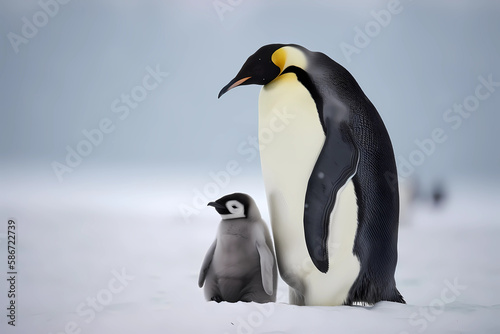 Emperor Penguin - Antarctica - The largest penguin species  with males incubating eggs on their feet in extreme cold temperatures  Generative AI 