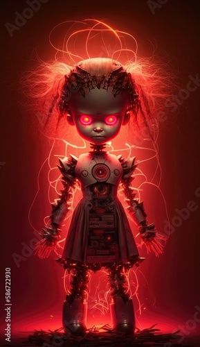 Creepy puppet half robot half human with evil face Generative AI © INFINITO