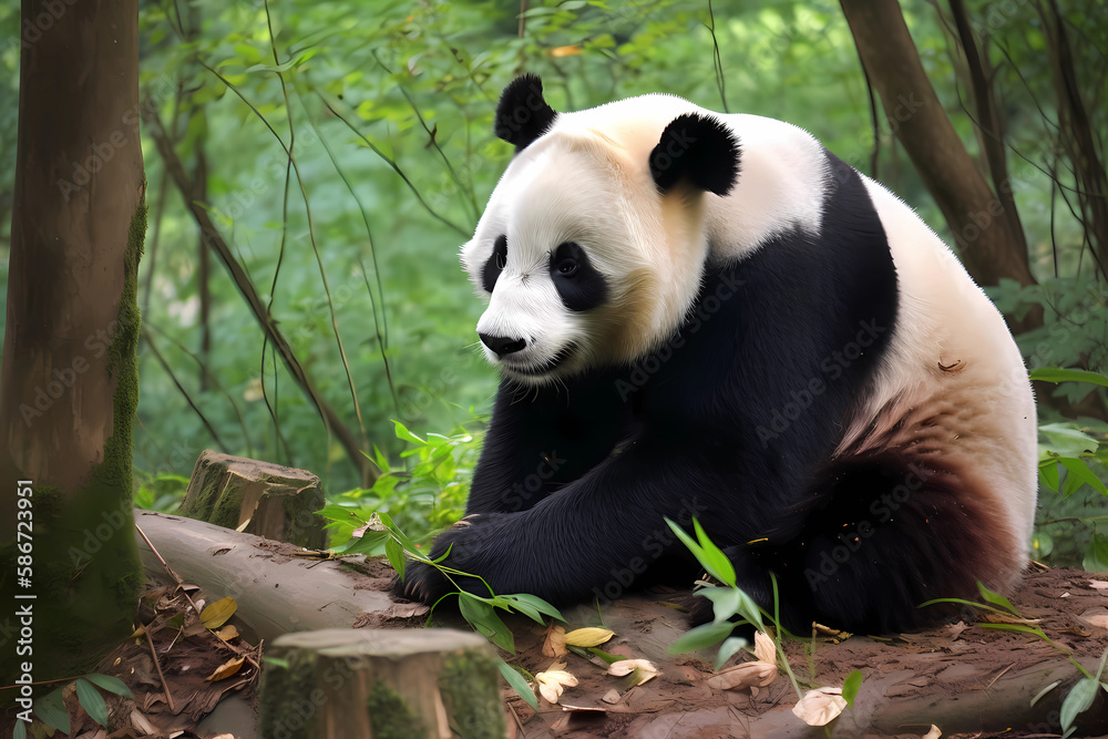 Giant panda - China - Iconic black and white bears known for their bamboo diet and unique thumb used to grasp bamboo shoots (Generative AI)