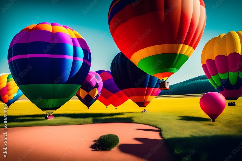 Obraz premium Up Close with a Rainbow of Balloons. Generative AI. 