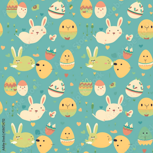 Happy Easter Seamless Patern, Eggs, Rabbit Pattern Illustration