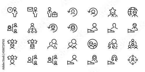 Human resources, Business people, office management - thin line web icon set. Outline icons collection. Simple vector illustration. can be used for web, logo, UI/UX, app.	