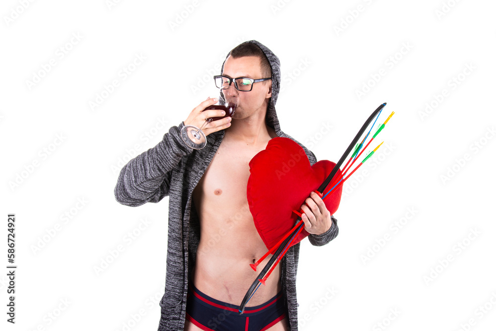 Valentine's Day. Young attractive man. White background. Valentine's Day. Young attractive man. White background.